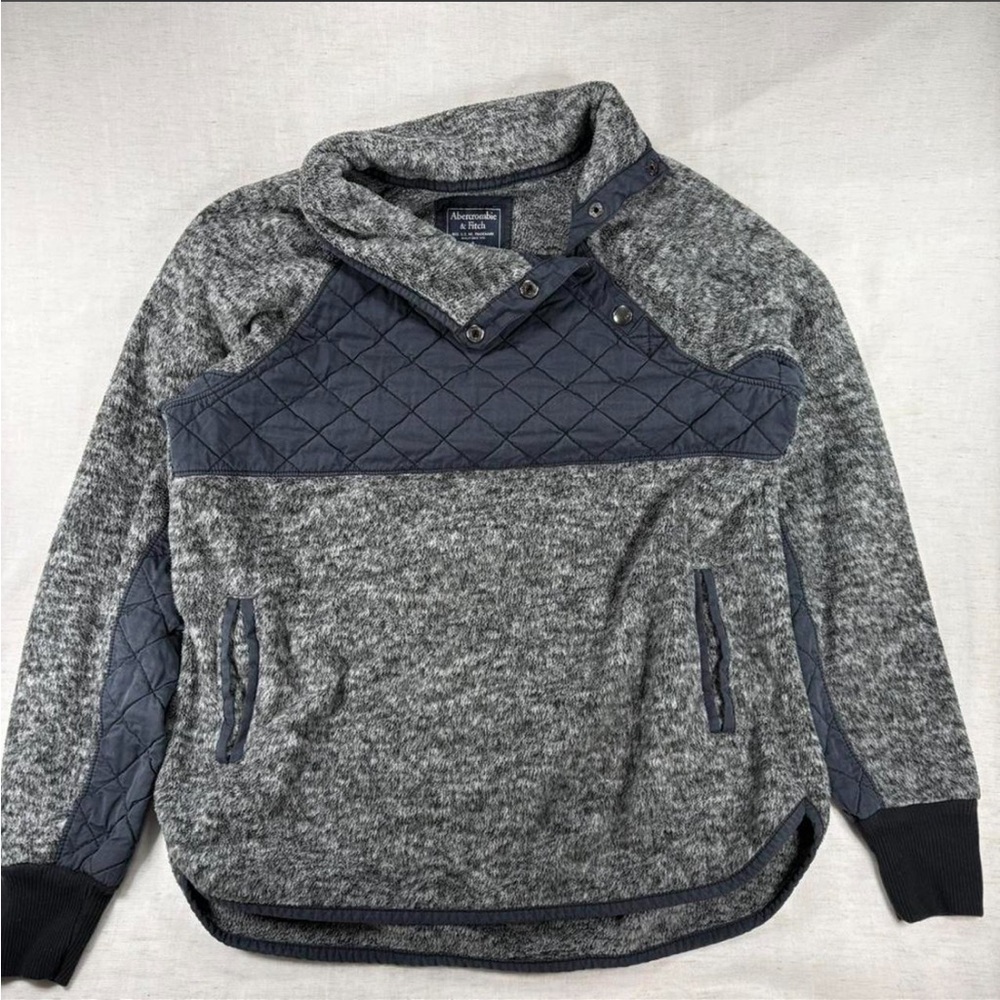 Abercrombie & Fitch Gray Navy Quilted Mock Neck Pullover Sweater Women's S